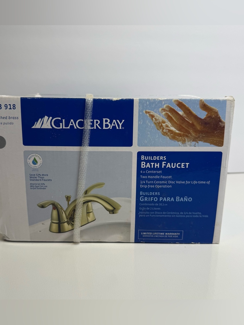 Glacier Bay Builders 523 918 Bath Faucet 4 Inch Center Set Polished Brass New